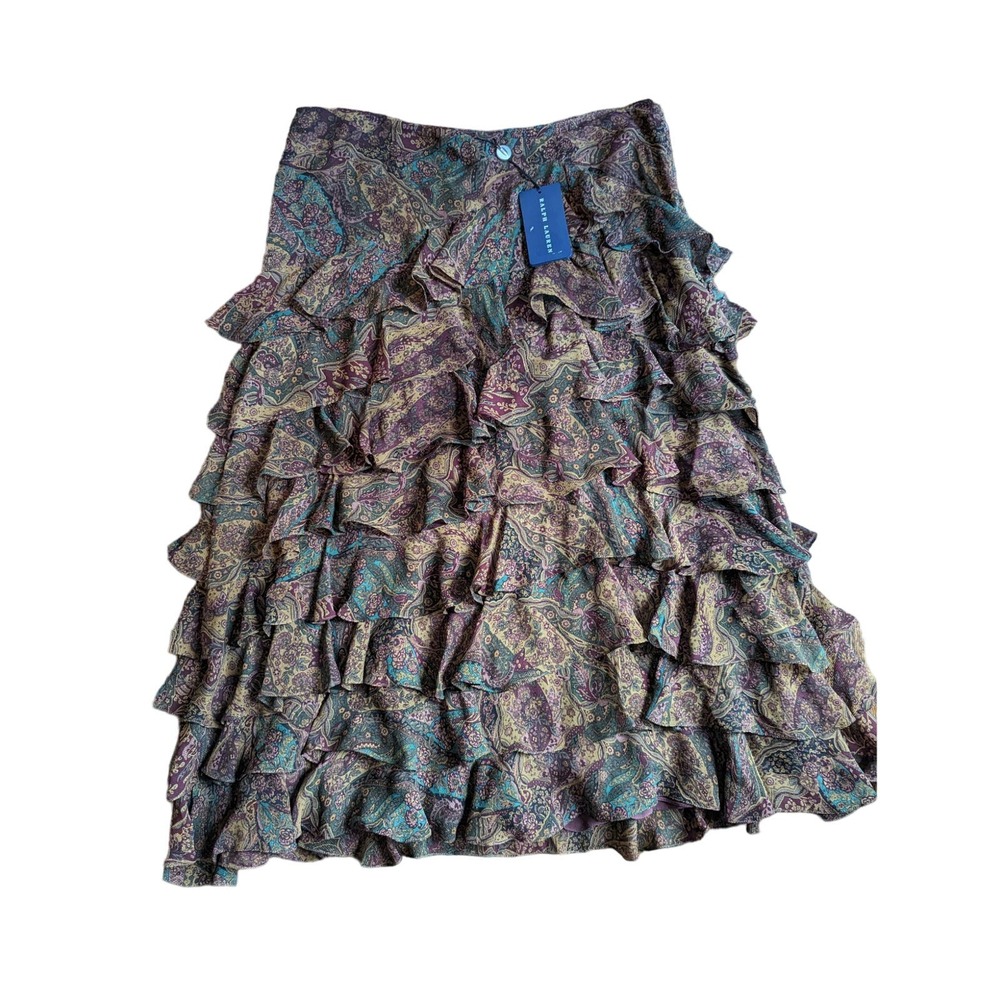 Ralph Lauren Blue Label Silk Tiered Floral Paisley Skirt NWT